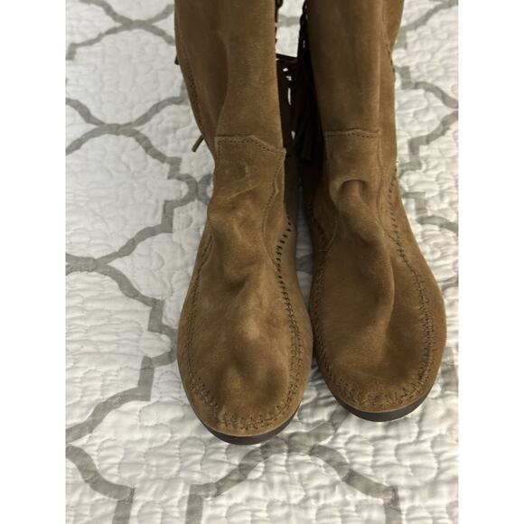 Minnetonka Women's Size 9 Brown Suede Fringe Boot Knee High Side Zip - Picture 7 of 7